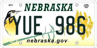 NE license plate YUE986