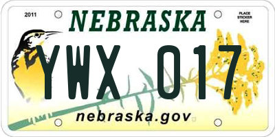 NE license plate YWX017