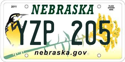 NE license plate YZP205