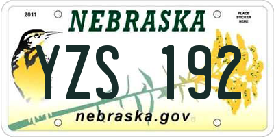 NE license plate YZS192