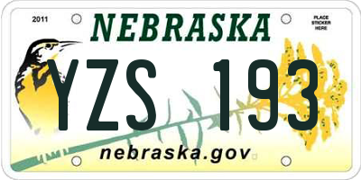 NE license plate YZS193