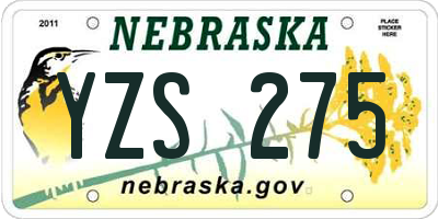 NE license plate YZS275