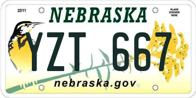 NE license plate YZT667