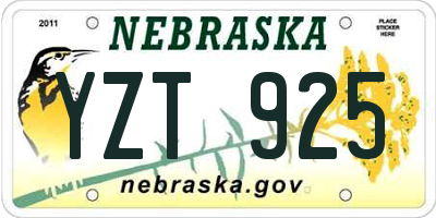 NE license plate YZT925