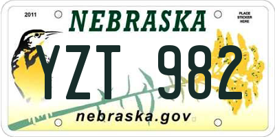 NE license plate YZT982