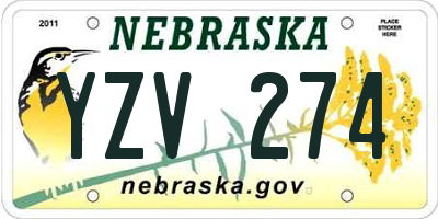NE license plate YZV274