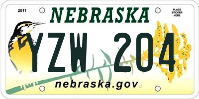 NE license plate YZW204