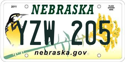 NE license plate YZW205