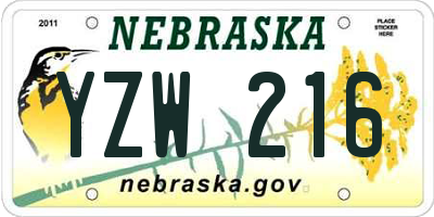 NE license plate YZW216