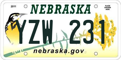 NE license plate YZW231
