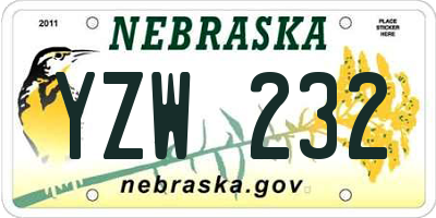 NE license plate YZW232