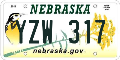 NE license plate YZW317