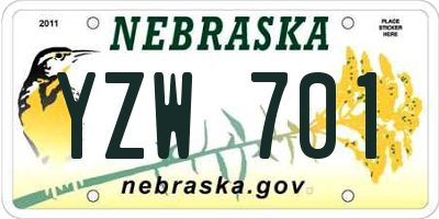 NE license plate YZW701