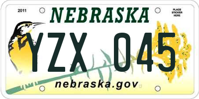 NE license plate YZX045