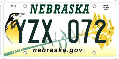 NE license plate YZX072