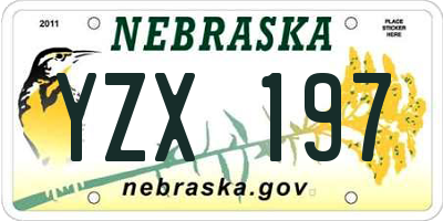 NE license plate YZX197