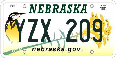 NE license plate YZX209