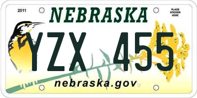 NE license plate YZX455