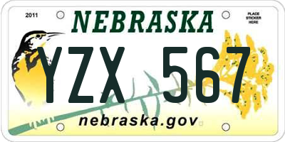 NE license plate YZX567