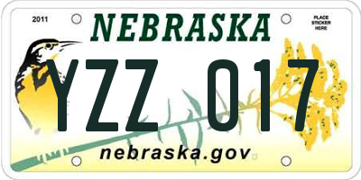 NE license plate YZZ017