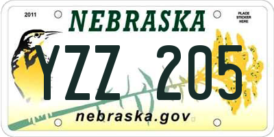 NE license plate YZZ205