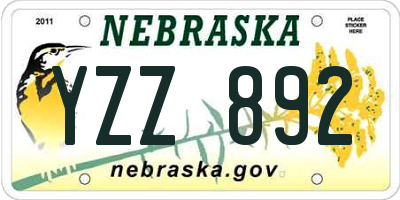 NE license plate YZZ892