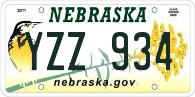 NE license plate YZZ934