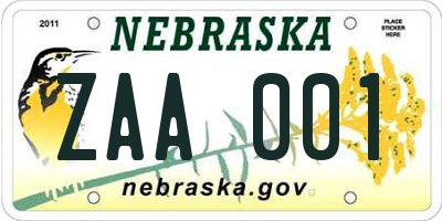 NE license plate ZAA001