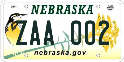 NE license plate ZAA002