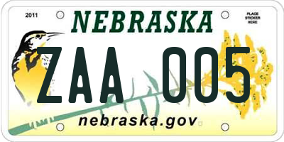 NE license plate ZAA005
