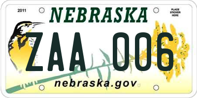 NE license plate ZAA006
