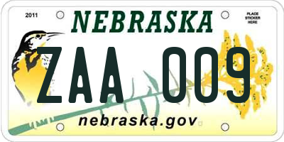 NE license plate ZAA009