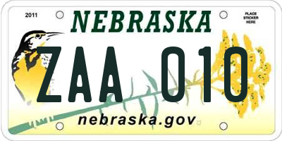 NE license plate ZAA010