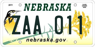 NE license plate ZAA011