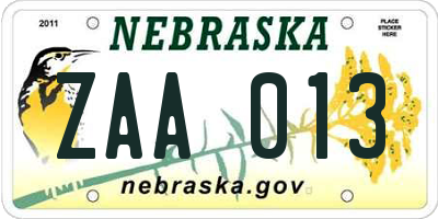 NE license plate ZAA013