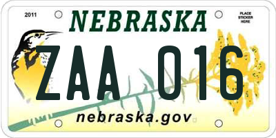 NE license plate ZAA016