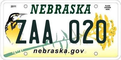 NE license plate ZAA020