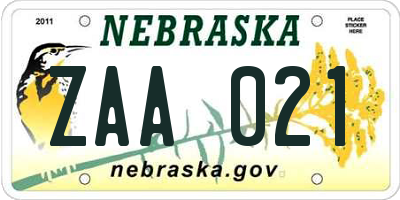 NE license plate ZAA021