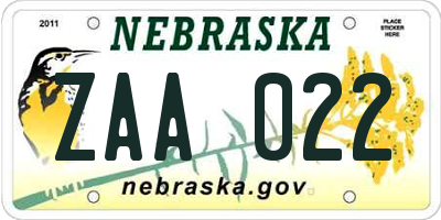 NE license plate ZAA022