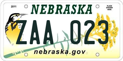 NE license plate ZAA023