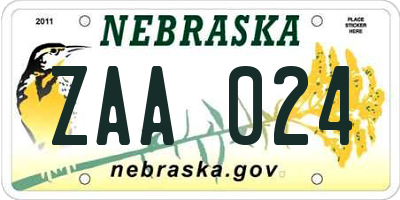 NE license plate ZAA024