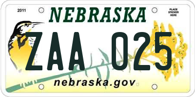 NE license plate ZAA025