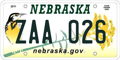 NE license plate ZAA026