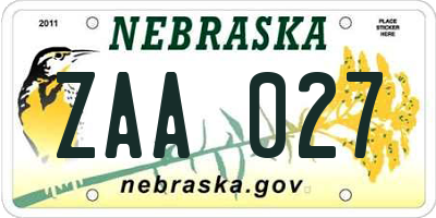 NE license plate ZAA027