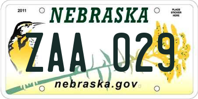 NE license plate ZAA029