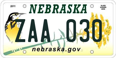 NE license plate ZAA030