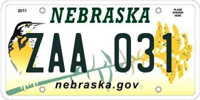 NE license plate ZAA031