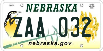 NE license plate ZAA032