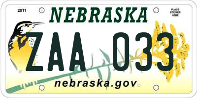NE license plate ZAA033