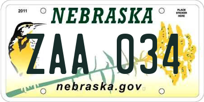 NE license plate ZAA034